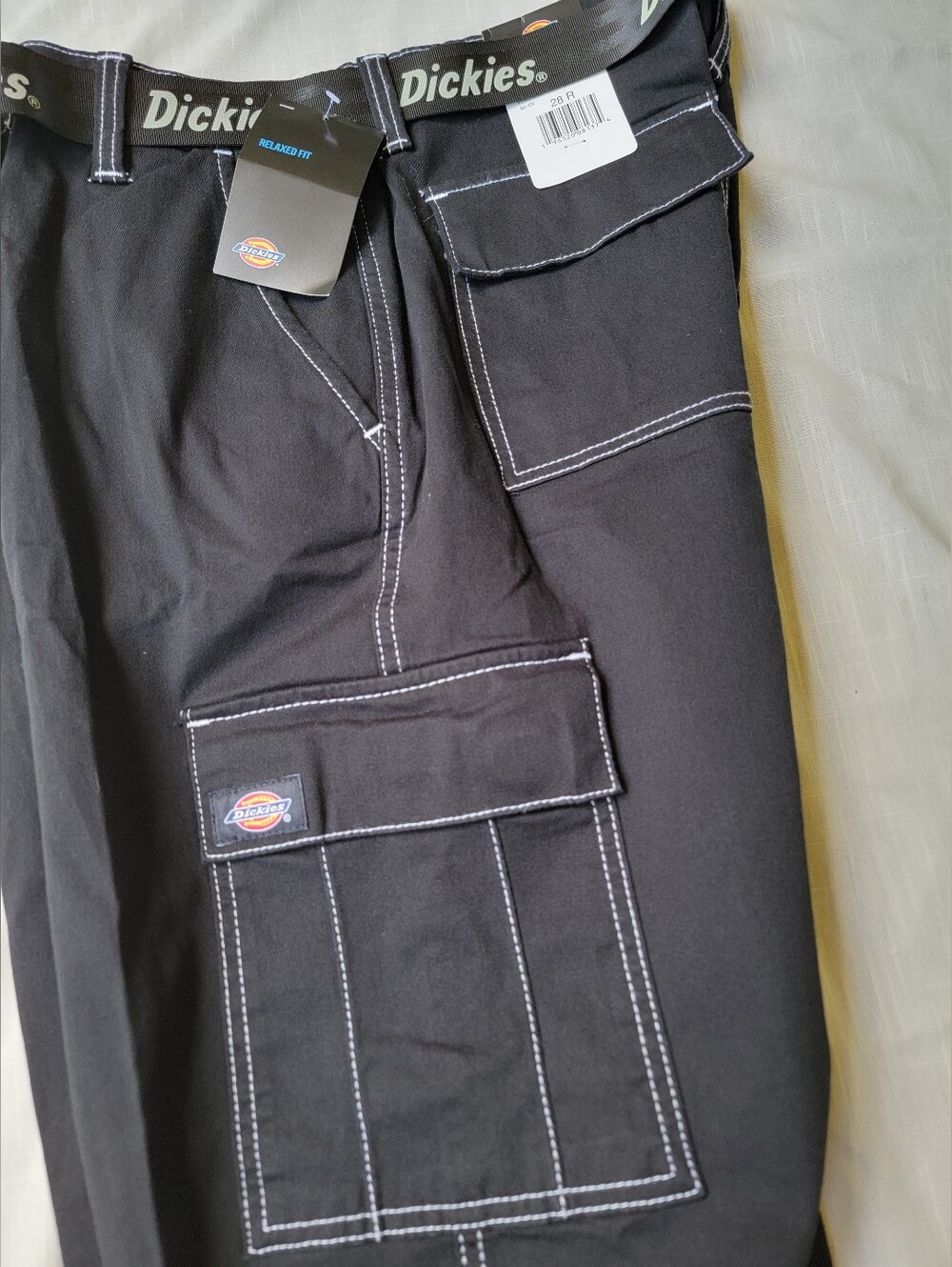 Dickies Black Cargo Pants White Contrast Stitching 90s Y2k Skater Styley Nwt 28 - Picture 6 of 15